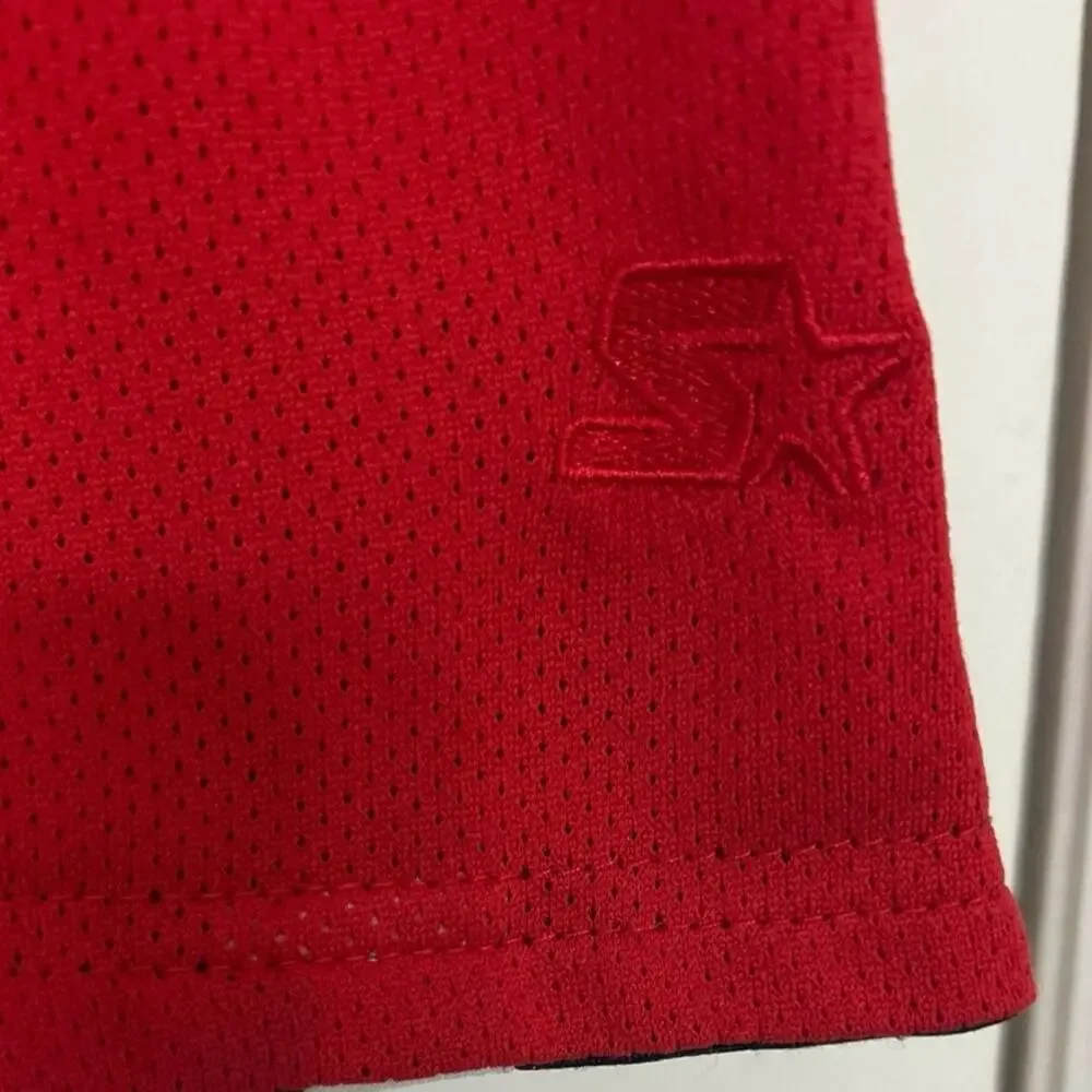 Vtg Y2K Starter Baggy Long Shiny Reversible Basketball Shorts Red Black Mesh M
